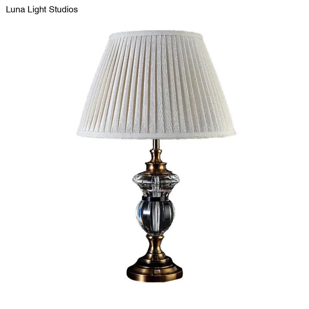 Rural Crystal Nightstand Light: Pleated Shade Living Room Table Lamp (Blue Light Purple Beige)