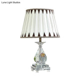 Rural Fabric Table Lamp With Crystal Base - Single Bulb Night Light In White Perfect For Bedroom