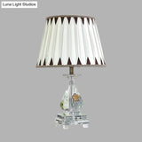 Rural Fabric Table Lamp With Crystal Base - Single Bulb Night Light In White Perfect For Bedroom