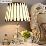 Rural Fabric Table Lamp With Crystal Base - Single Bulb Night Light In White Perfect For Bedroom