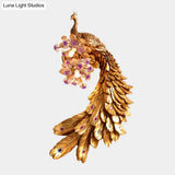 Rural Resin Peacock Wall Mounted Lamp: 2-Light White/Green/Gold Lighting With Floral Crystal Ball