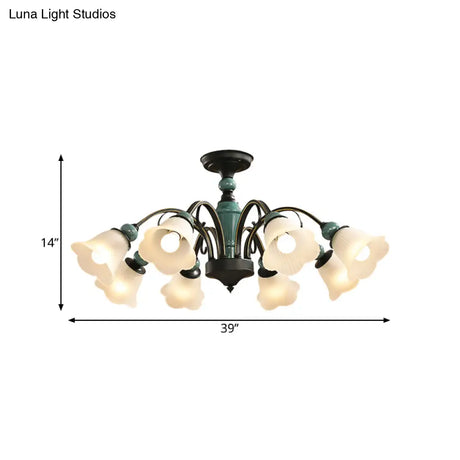 Rural Style Semi Flush Mount Light With Swooping Arm - Black Finish Ceiling Lighting For Living