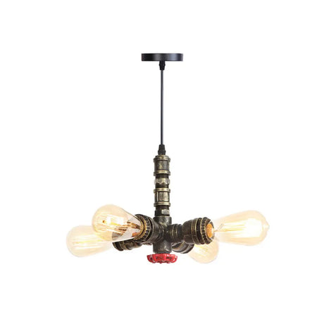 Rust Finish Water Pipe Chandelier - Industrial 4-Light Fixture With Edison Bulbs For Bar Cafe Shop