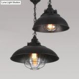 Rustic 1-Light Bistro Hanging Lamp - 12’/16’ Metal Pendant Lighting With Wire Cage And Clear