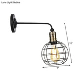 Rustic 1-Light Iron Wall Lamp Fixture In Black For Dining Room - Bell/Sphere Cage/Flared Light