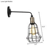 Rustic 1-Light Iron Wall Lamp Fixture In Black For Dining Room - Bell/Sphere Cage/Flared Light
