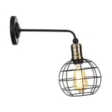 Rustic 1-Light Iron Wall Lamp Fixture In Black For Dining Room - Bell/Sphere Cage/Flared Light / F