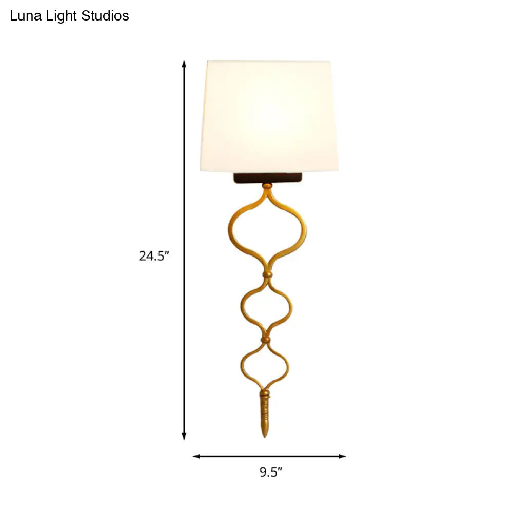 Rustic 1-Light Metal Sconce White Living Room Wall Mounted Lamp With Fabric Shade