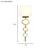 Rustic 1-Light Metal Sconce White Living Room Wall Mounted Lamp With Fabric Shade