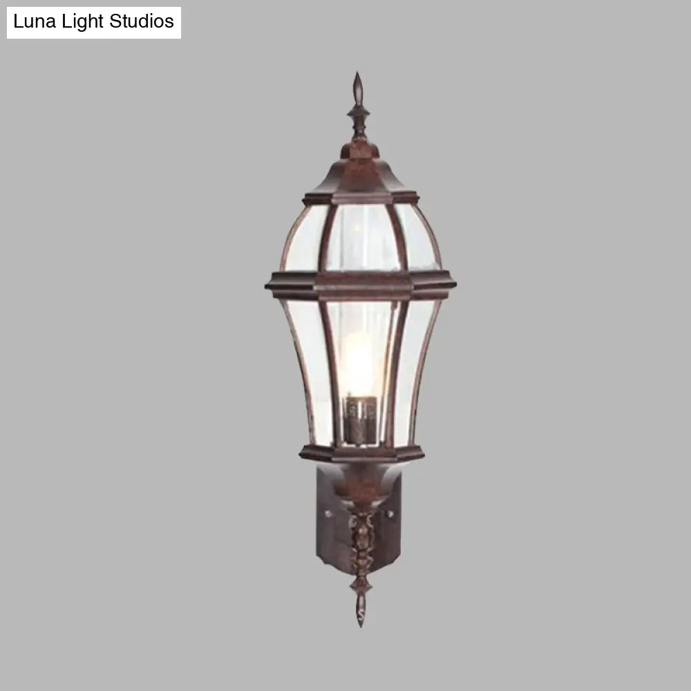Rustic 1-Light Wall Sconce: Urn Shaped Clear Glass Lamp Fixture