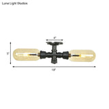 Rustic 2 - Bulb Amber Glass Semi Mount Ceiling Light In Matte Black - Dining Room Lighting With