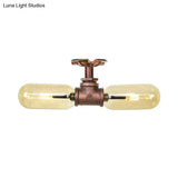 Rustic 2 - Bulb Kitchen Ceiling Light With Amber Glass Shade And Weathered Copper Pipe Design