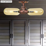 Rustic 2 - Bulb Kitchen Ceiling Light With Amber Glass Shade And Weathered Copper Pipe Design