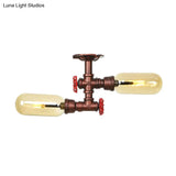 Rustic 2 - Bulb Kitchen Ceiling Light With Amber Glass Shade And Weathered Copper Pipe Design