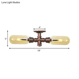 Rustic 2 - Bulb Kitchen Ceiling Light With Amber Glass Shade And Weathered Copper Pipe Design