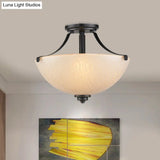Rustic 2 - Head Frosted Glass Ceiling Light For Kitchen - Rural Dome Semi - Flush Mount In Black