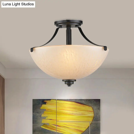 Rustic 2 - Head Frosted Glass Ceiling Light For Kitchen - Rural Dome Semi - Flush Mount In Black