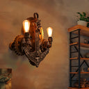 Rustic 2-Head Iron Wall Sconce For Dining Room With Anchor Backplate Rust