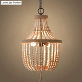 Rustic 2-Head Wood Pendant Chandelier: Handcrafted Beaded Basket Lamp For Restaurants