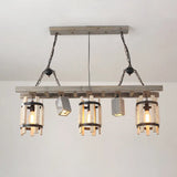 Rustic 5-Light Farmhouse Pendant With Wood Cylinder Frame - Grey/Brown Grey