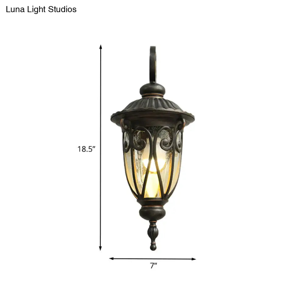 Rustic Acorn Wall Sconce Lamp With Clear Seeded Glass In Black - 1-Bulb Mounted Fixture