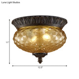 Rustic Amber Beveled Glass Oval Kitchen Flush Mount Lamp - 2-Bulb Black Ceiling Lighting Fixture