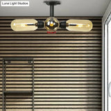 Rustic Amber Glass Ceiling Light With Semi - Flush Design - 4/5/6 Bulbs Matte Black Finish And Pipe
