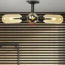 Rustic Amber Glass Ceiling Light With Semi - Flush Design - 4/5/6 Bulbs Matte Black Finish And Pipe
