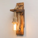 Rustic American Wooden Wall Sconce With Natural Rope Light For Restaurants & Coffee Shops Distressed