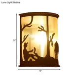 Rustic Animal Print Cylinder Sconce Wall Light For Restaurants With Single Bulb
