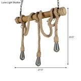 Rustic Bamboo Hanging Lamp With Bare Bulb Design - Dining Room Island Light In Brown
