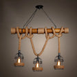 Rustic Bamboo Island Lighting Chandelier In Beige - Linear Bar Fixture