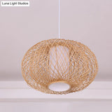 Rustic Bamboo Lantern Pendant Light For Teahouse - Wooden Ceiling Lamp With 1 Bulb