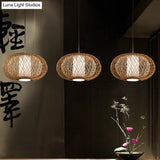 Rustic Bamboo Lantern Pendant Light For Teahouse - Wooden Ceiling Lamp With 1 Bulb
