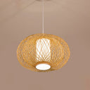 Rustic Bamboo Lantern Pendant Light For Teahouse - Wooden Ceiling Lamp With 1 Bulb Wood