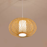 Rustic Bamboo Lantern Pendant Light For Teahouse - Wooden Ceiling Lamp With 1 Bulb Wood