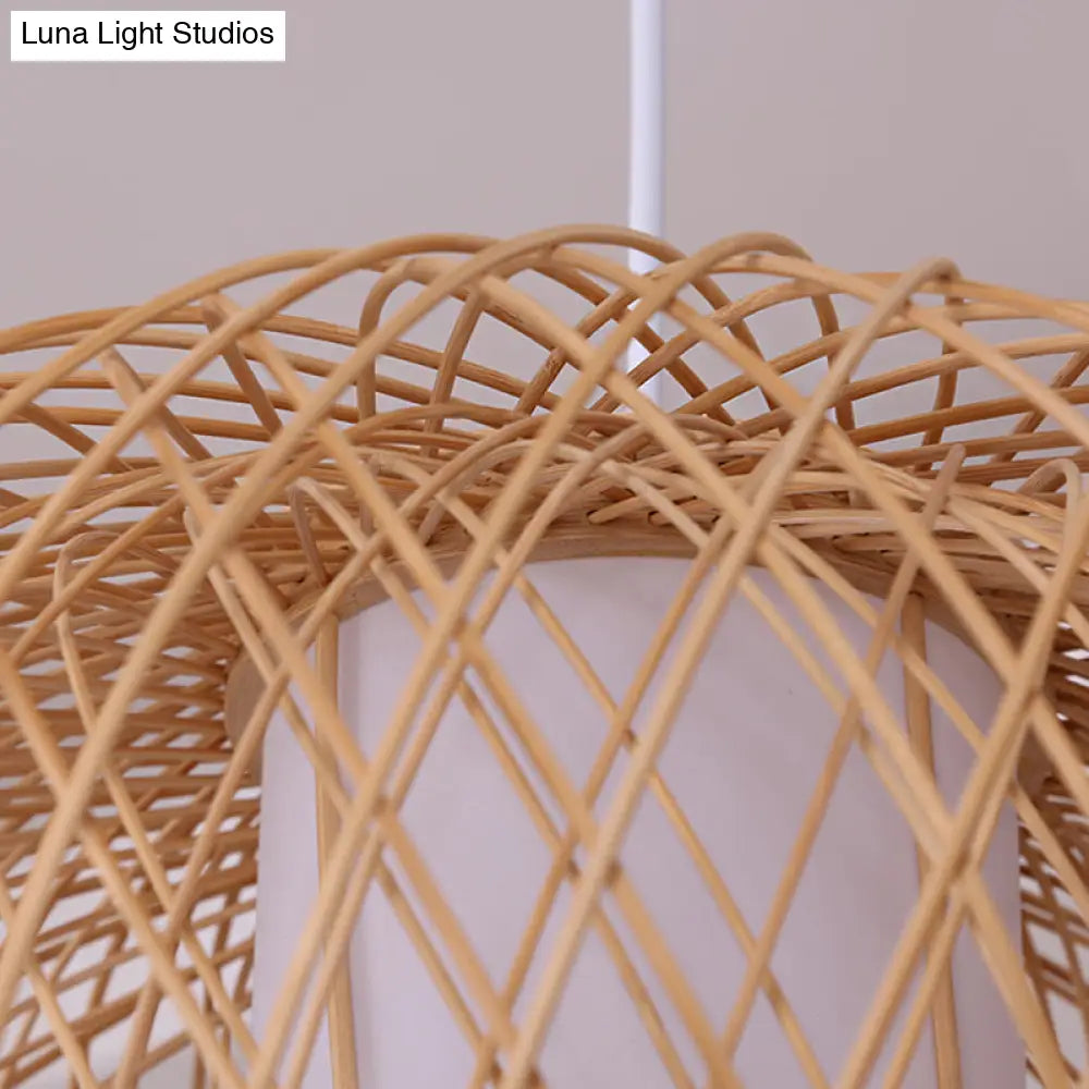 Rustic Bamboo Lantern Pendant Light For Teahouse - Wooden Ceiling Lamp With 1 Bulb