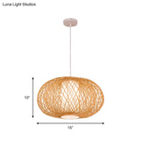 Rustic Bamboo Lantern Pendant Light For Teahouse - Wooden Ceiling Lamp With 1 Bulb