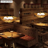 Rustic Bamboo Nest Pendant Light: Beige Chandelier With 3-Bulb Egg Ivory Glass Shade