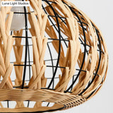 Rustic Bamboo Pendant Light: Pear-Shaped Suspended Lighting For Restaurant Wood Finish