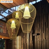 Rustic Bamboo Pendant Light With Cone Shade - Single-Bulb Lighting Fixture In Beige