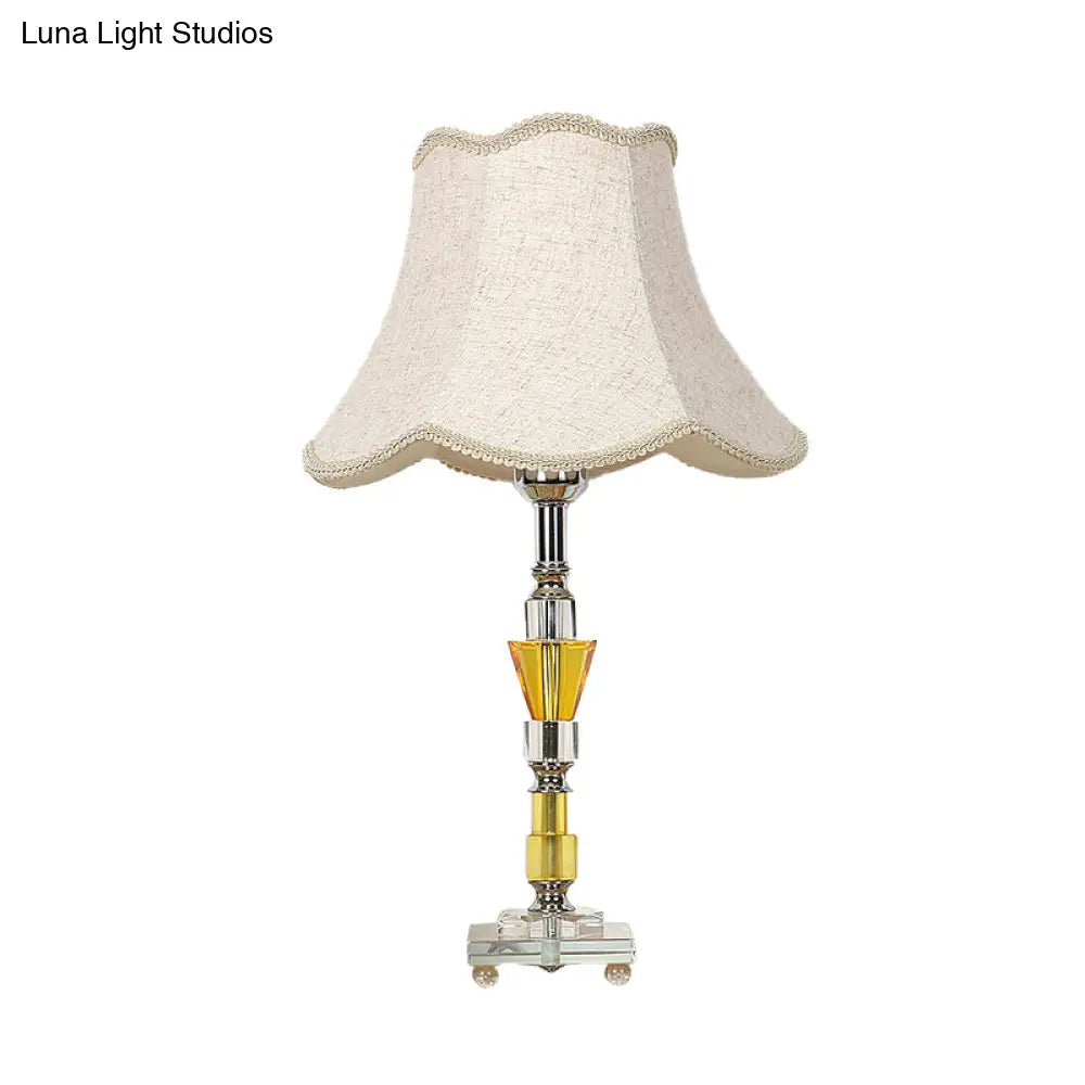 Rustic Beige Fabric Nightstand Lamp With Crystal Base - Ideal For Living Room Empire Shade