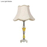 Rustic Beige Fabric Nightstand Lamp With Crystal Base - Ideal For Living Room Empire Shade