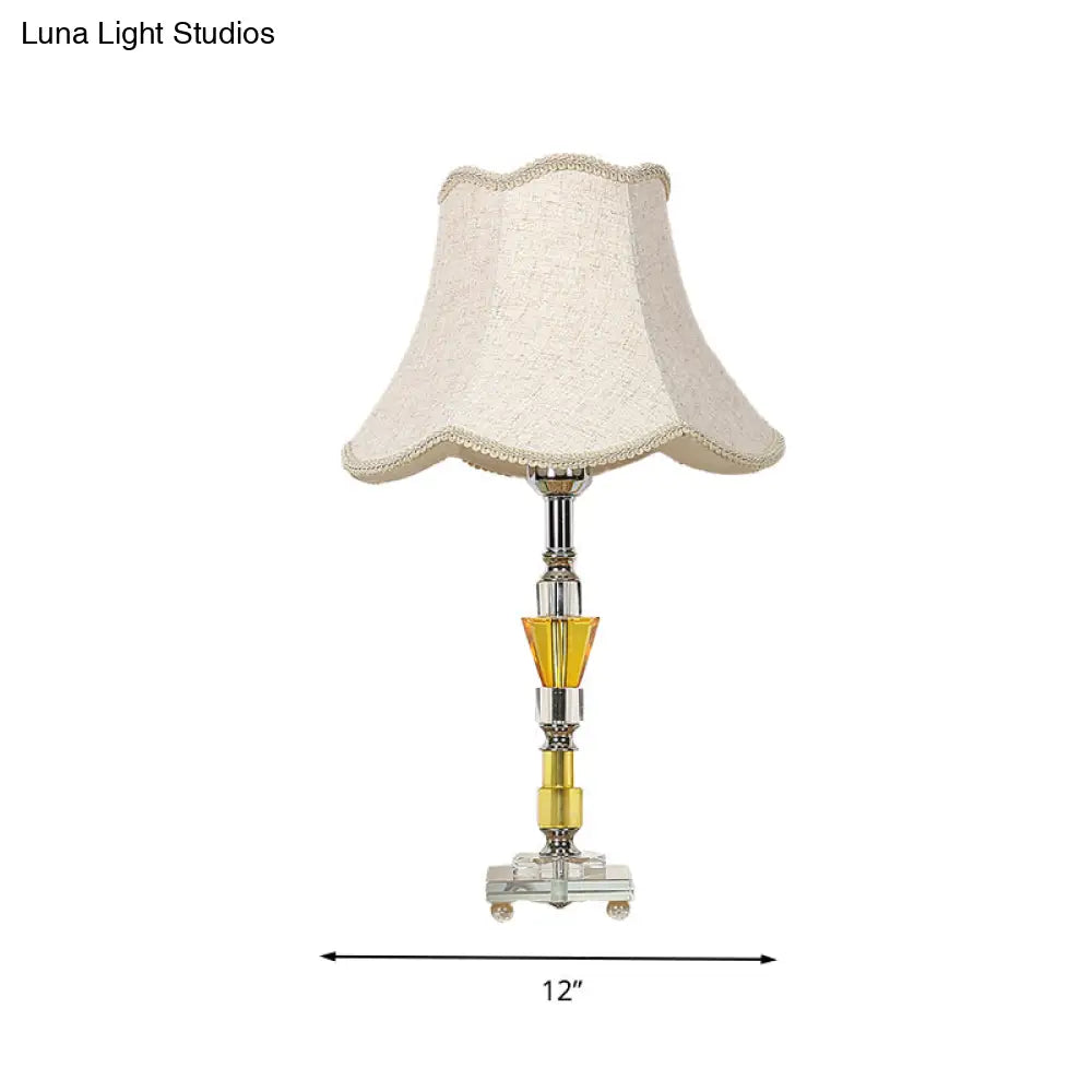 Rustic Beige Fabric Nightstand Lamp With Crystal Base - Ideal For Living Room Empire Shade