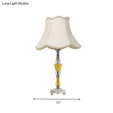 Rustic Beige Fabric Nightstand Lamp With Crystal Base - Ideal For Living Room Empire Shade