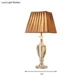 Rustic Beige Fabric Table Lamp With Pleated Shade And Crystal Urn Base - 1-Light Night Light