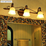 Rustic Beige Glass Vanity Mirror Light: Carillon Shaped Wall Mounted Fixture For Bathrooms