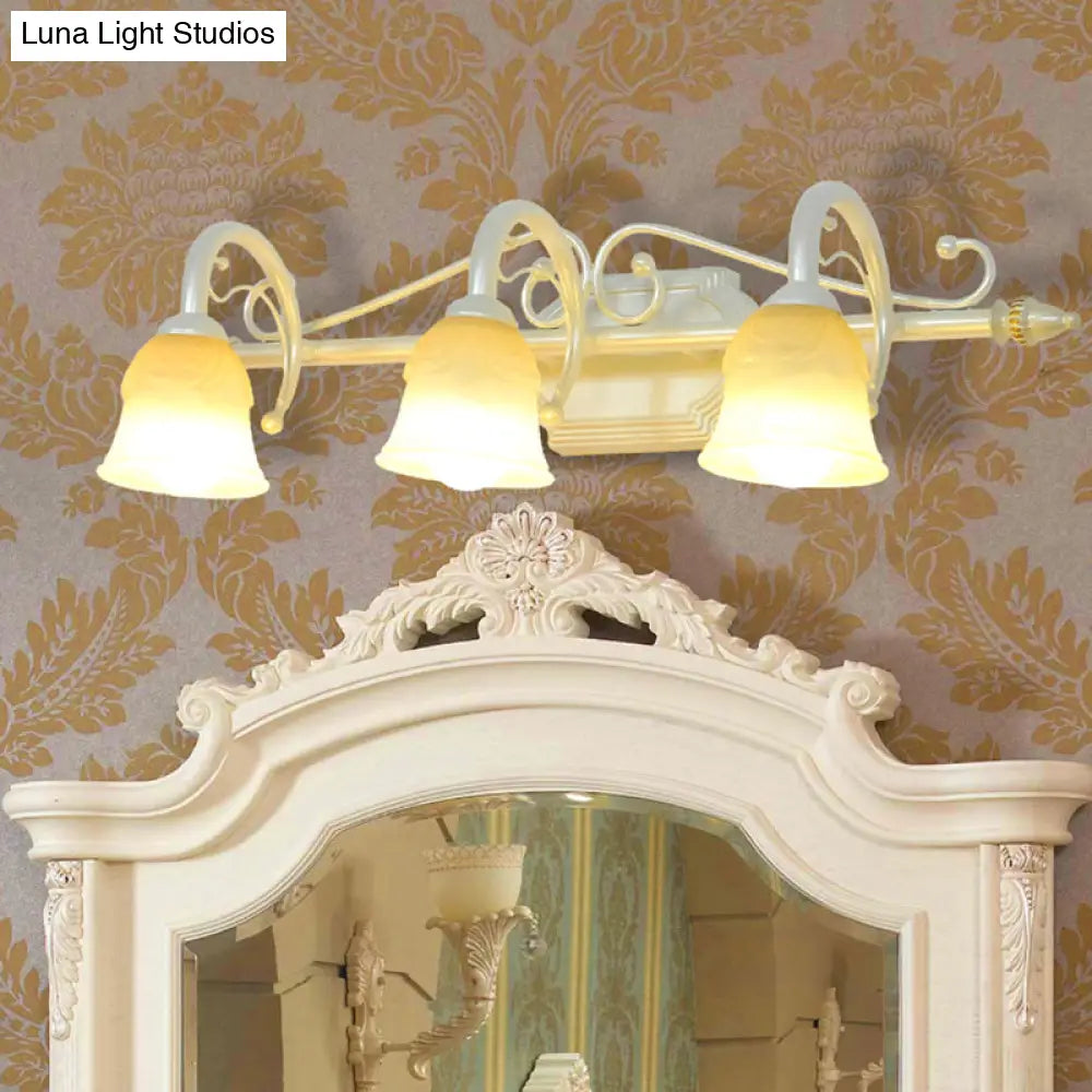 Rustic Beige Glass Vanity Mirror Light: Carillon Shaped Wall Mounted Fixture For Bathrooms