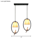Rustic Beige Oval Pendant Light For Cafes And Restaurants - 2 Head Pigeon Metal Hanging