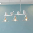 Rustic Bird Cone Shade Island Light - 3 Clear Glass Lights In White For Balcony